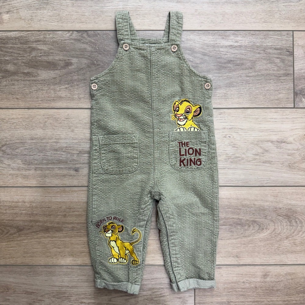 Disney Primark Lion King Simba Sage Green Corduroy Overalls 12-18 Months